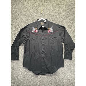 Ely Cattleman Shirt Mens XXL 2XL Pearl Snap Black USA Flag Eagle Western Cowboy‎